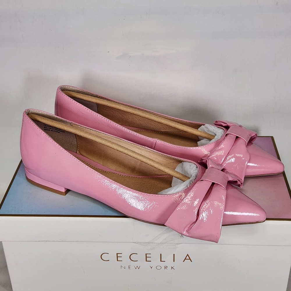 Cecelia New York Flats Women Size 8.5 Pink Brie Bow Patent Leather Pointed Toe - Picture 2 of 8
